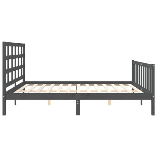 Sengeramme med sengegavl 200x200 cm massivt træ grå