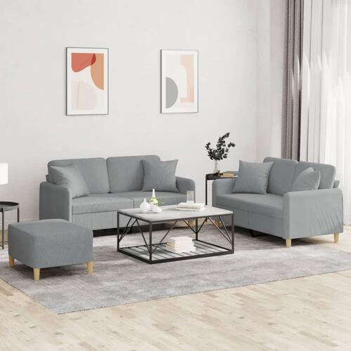 3 personers sofa med puder stof lysegrå