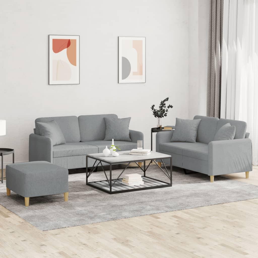 3 personers sofa med puder stof lysegrå