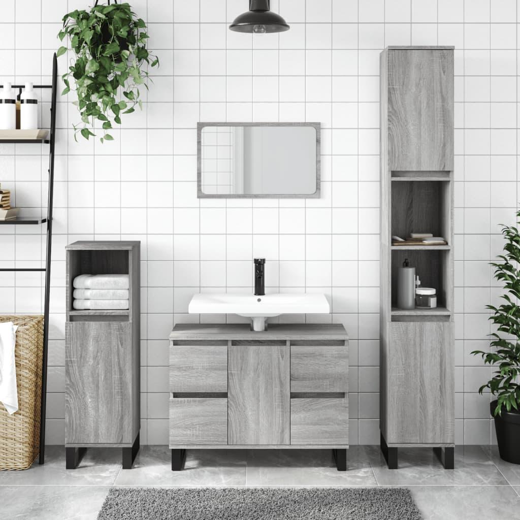 Badeværelsesskab 80x33x60 cm konstrueret træ grå sonoma-eg