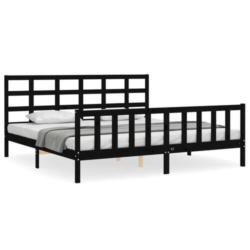 Sengeramme med sengegavl 200x200 cm massivt træ sort