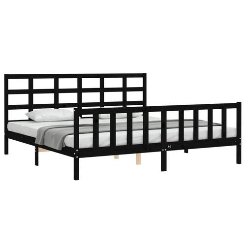 Sengeramme med sengegavl 200x200 cm massivt træ sort