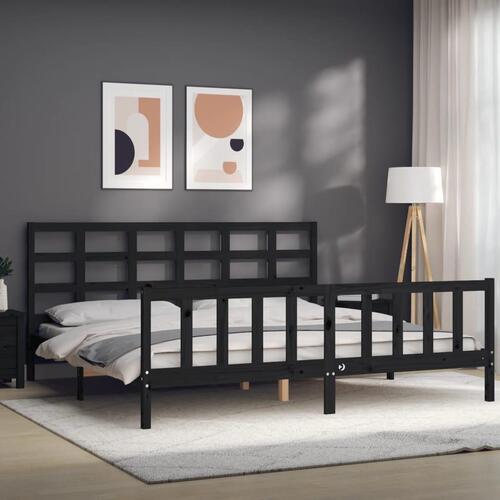 Sengeramme med sengegavl 200x200 cm massivt træ sort