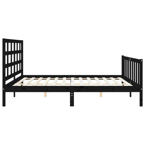 Sengeramme med sengegavl 200x200 cm massivt træ sort