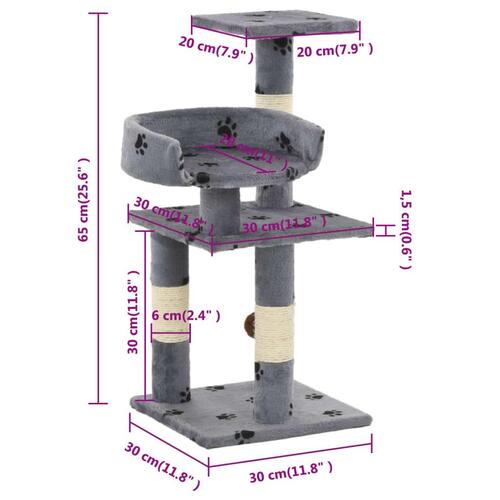 Kradsetræ med sisal-kradsestolper til katte 65 cm poteprint grå