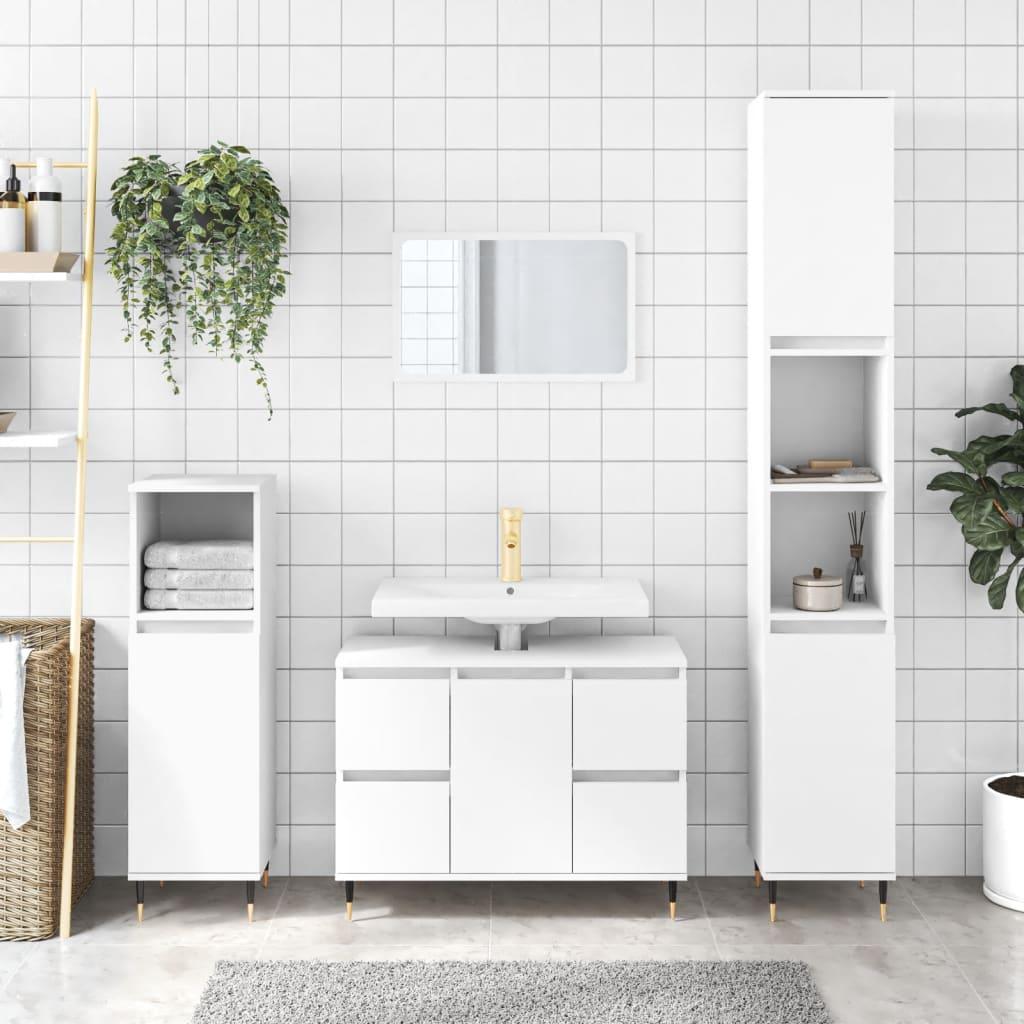 Badeværelsesskab 80x33x60 cm konstrueret træ hvid