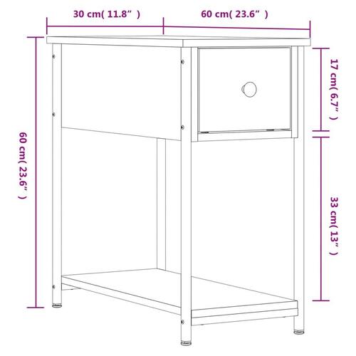 Sengebord 30x60x60 cm konstrueret træ brun egetræsfarve