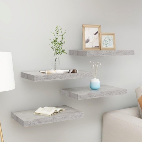 Svævehylder 4 stk. 40×23×3,8 cm i MDF - betongrå