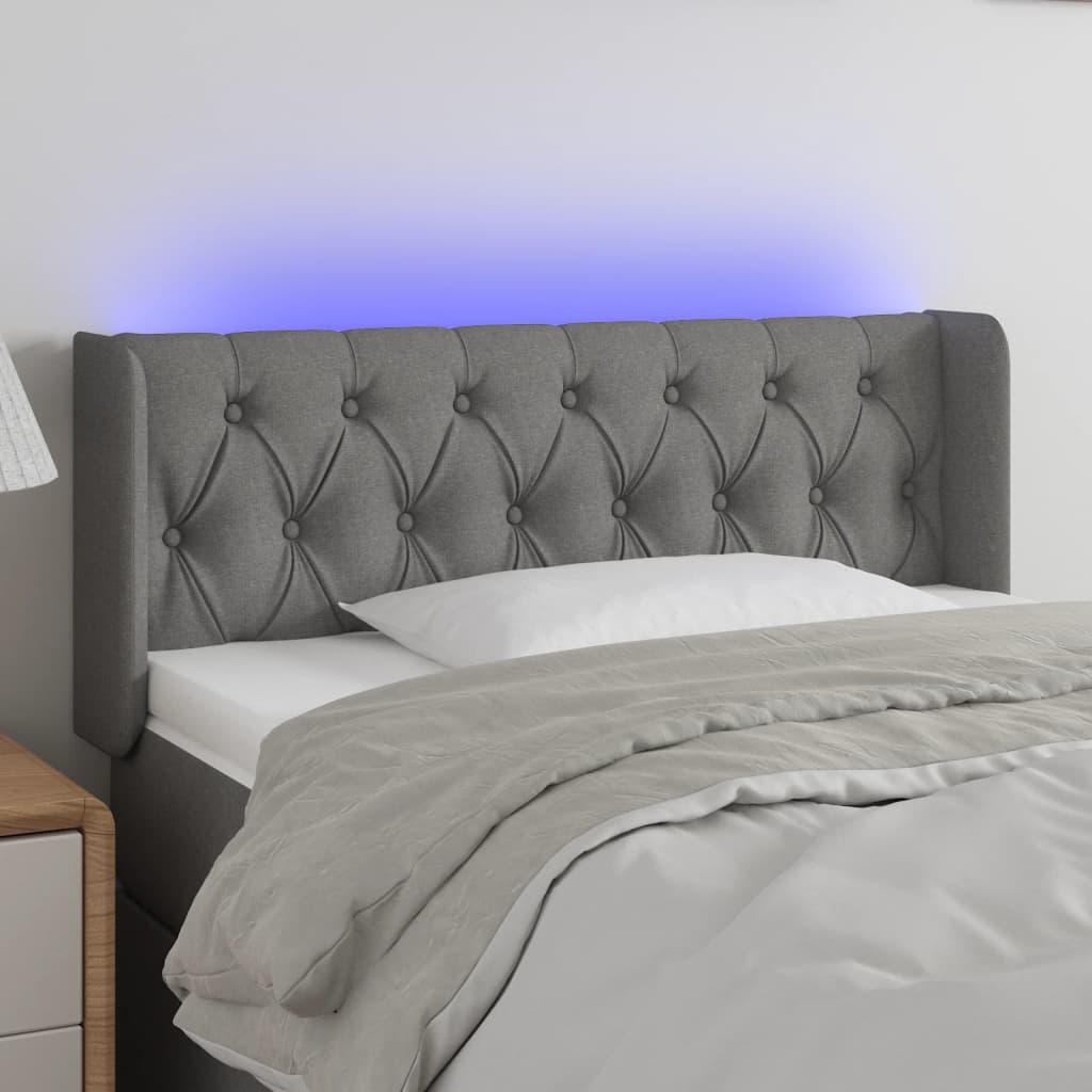 Sengegavl med LED-lys 93x16x78/88 cm stof mørkegrå billede