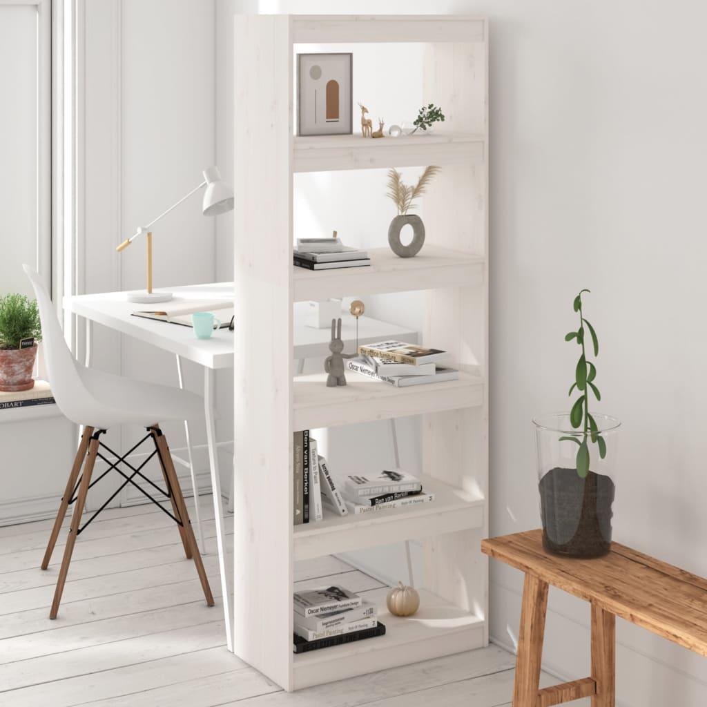 Bogreol/rumdeler 60x30x167,5 cm massivt fyrretræ hvid