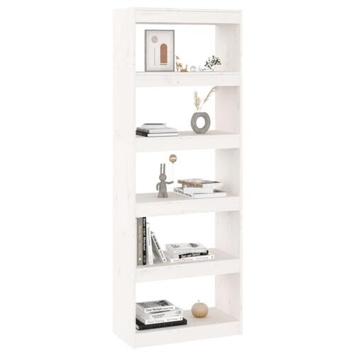 Bogreol/rumdeler 60x30x167,5 cm massivt fyrretræ hvid