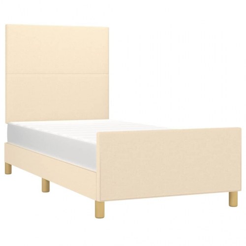 Sengeramme 90x200 cm i stof - cremefarvet med justerbar sengegavl