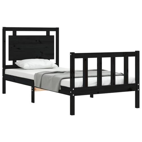Sengeramme med sengegavl Small Single massivt træ sort