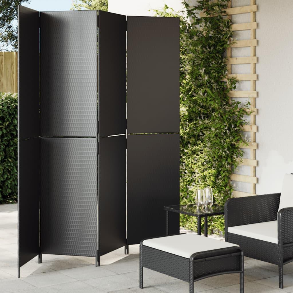 Rumdeler i polyrattan med 4 paneler 196 x 200 cm - sort billede