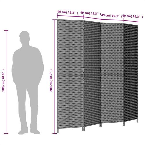 Rumdeler 4 paneler polyrattan sort