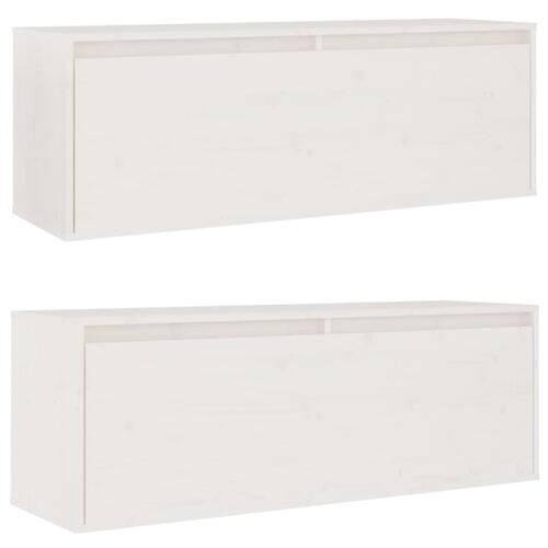 Vægskabe 2 stk. 100x30x35 cm massivt fyrretræ hvid