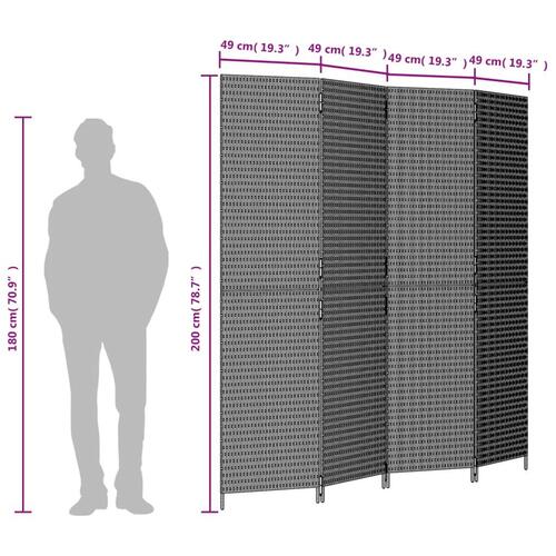 Rumdeler 4 paneler polyrattan grå