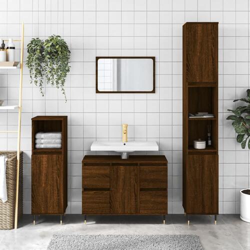 Badeværelsesskab 80x33x60 cm konstrueret træ brun egetræsfarve