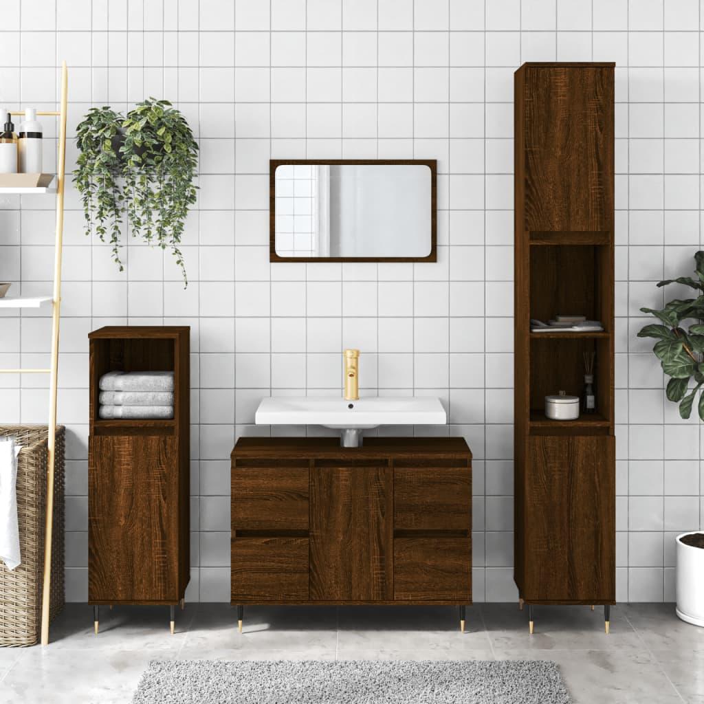 Badeværelsesskab 80x33x60 cm konstrueret træ brun egetræsfarve