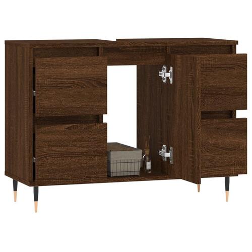 Badeværelsesskab 80x33x60 cm konstrueret træ brun egetræsfarve