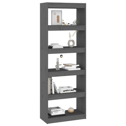 Bogreol/rumdeler 60x30x167,5 cm massivt fyrretræ grå
