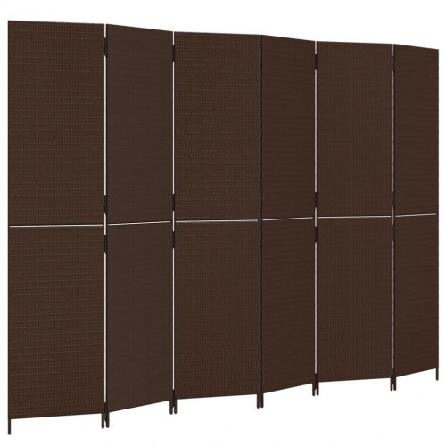 Rumdeler med 6 paneler i polyrattan - brun, 294 × 200 cm