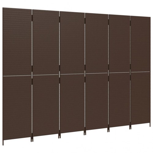 Rumdeler med 6 paneler i polyrattan - brun, 294 × 200 cm