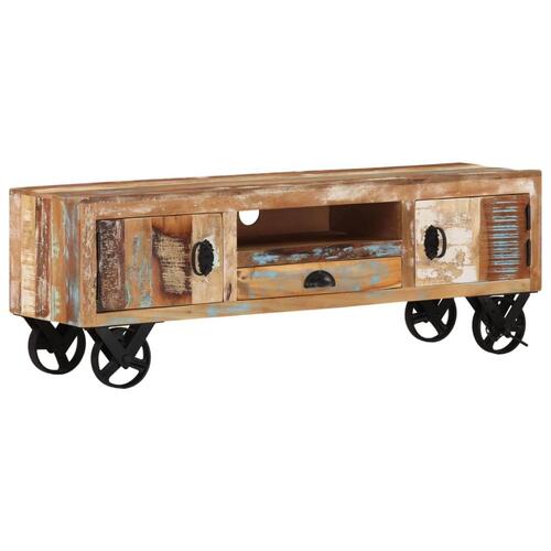 Tv-skab med hjul 110x30x37 cm massivt genbrugstræ
