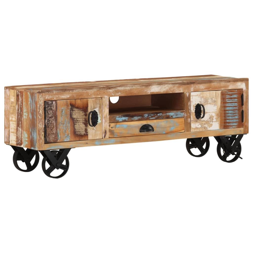 Tv-skab med hjul 110x30x37 cm massivt genbrugstræ