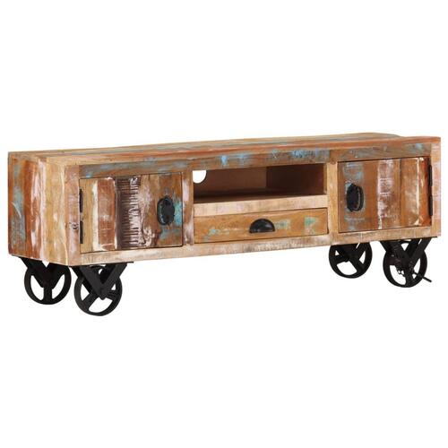 Tv-skab med hjul 110x30x37 cm massivt genbrugstræ
