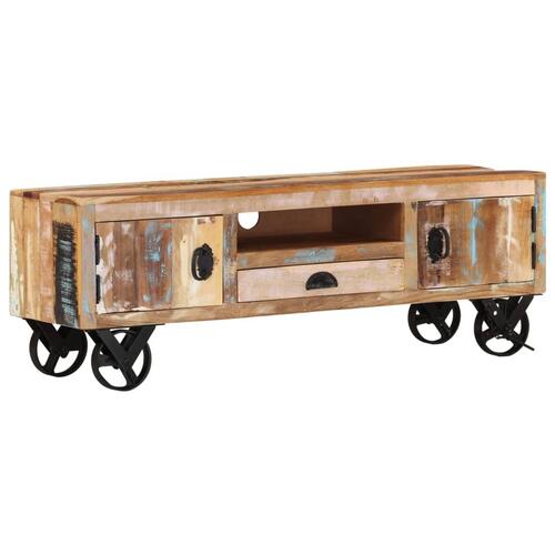 Tv-skab med hjul 110x30x37 cm massivt genbrugstræ