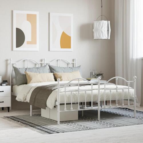 Sengeramme med sengegavl og fodgærde 140x190 cm metal hvid