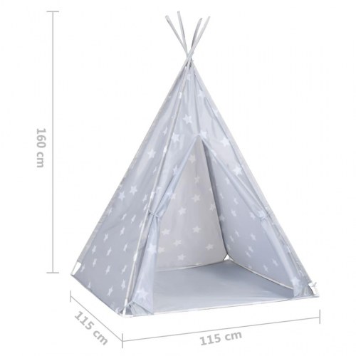 Tipi legetelt til børn 115×115×160 cm med bærepose - grå polyester med stjerner