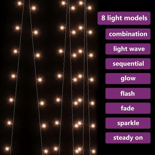 Lysgardin 3x3 m 300 LED'er 8 funktioner varm hvid