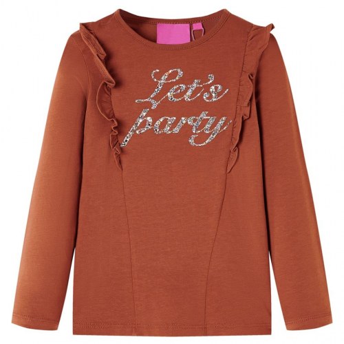 Langærmet T-shirt til børn str. 140 - cognacfarvet