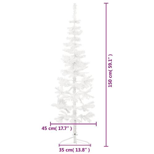 Kunstigt halvt juletræ med juletræsfod 150 cm smalt hvid