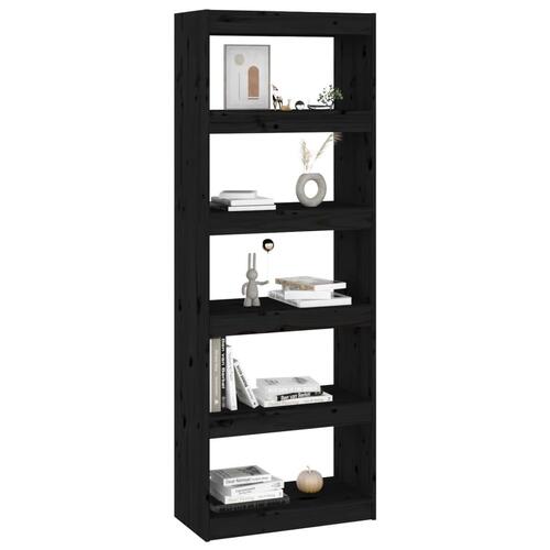 Bogreol/rumdeler 60x30x167,5 cm massivt fyrretræ sort