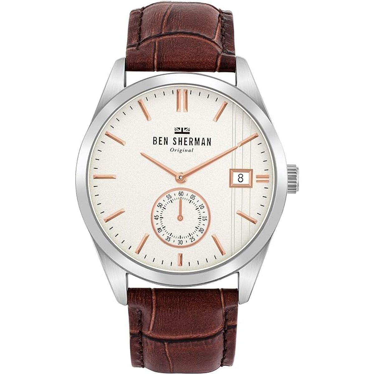 Ben Sherman herreur med læderrem, Ø 43 mm - hvid skive