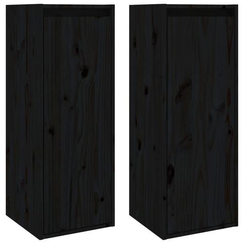 Vægskabe 2 stk. 30x30x60 cm massivt fyrretræ sort