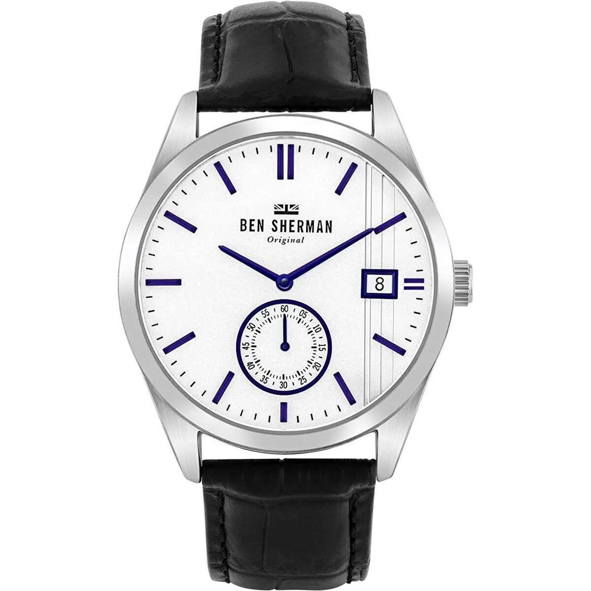 Ben Sherman herreur med læderrem - Ø 43 mm, hvid skive
