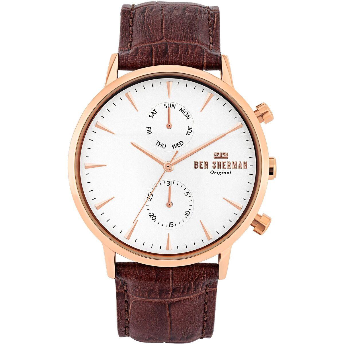 Herreur Ben Sherman WB041TRG, hvid skive, brun læderrem (Ø 43 mm) billede