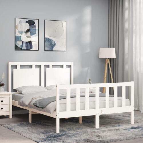Sengeramme med sengegavl Small Double massivt træ hvid