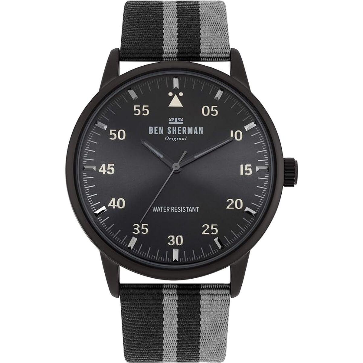 Ben Sherman herreur - sort skive, grå tekstilrem (Ø 43 mm)