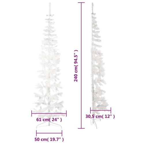 Kunstigt halvt juletræ med juletræsfod 240 cm smalt hvid