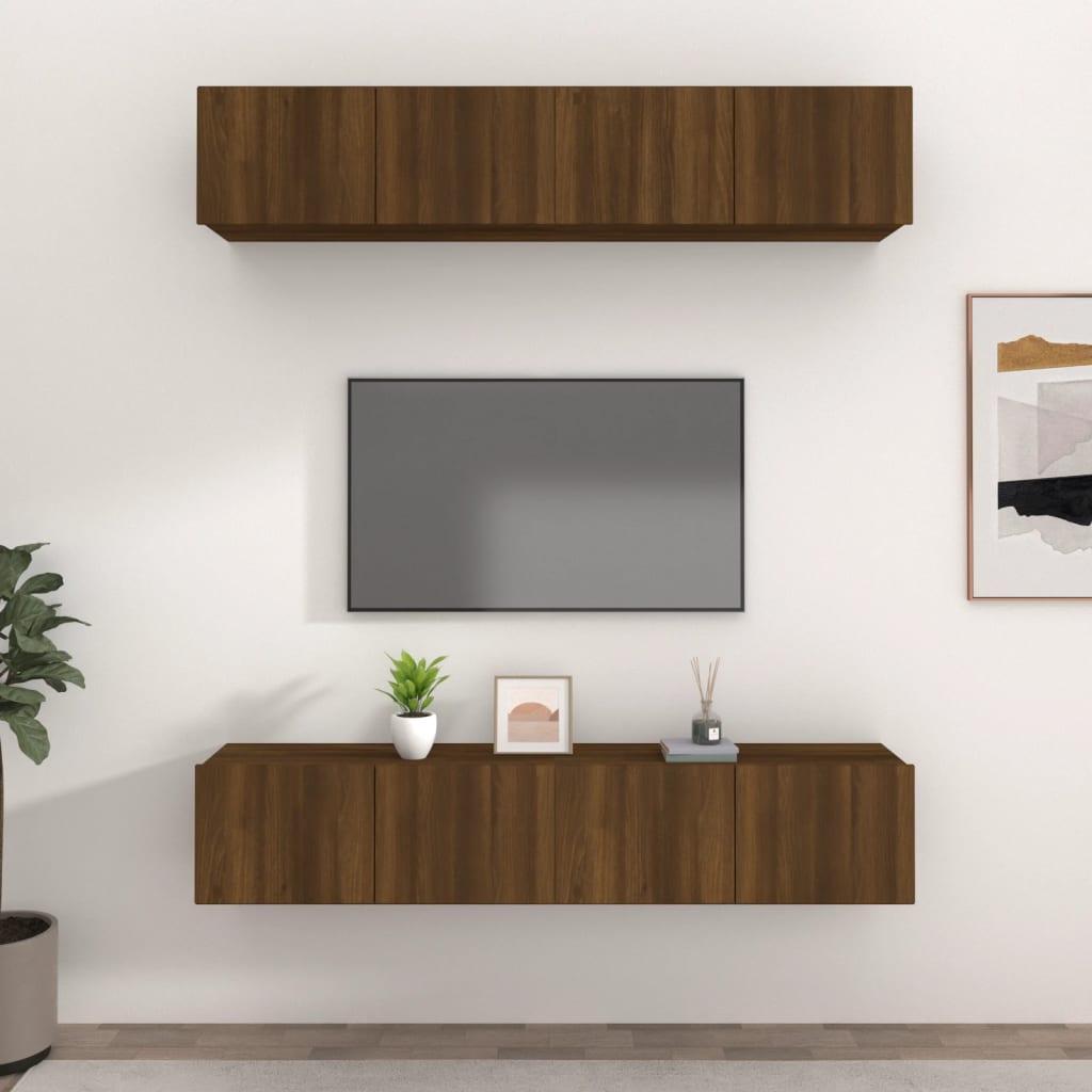 Tv-skabe 4 stk. 80x30x30 cm konstrueret træ brun egetræsfarve