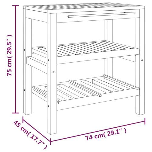 Badeværelsesmøbel med 2 hylder 74x45x75 cm massivt træ