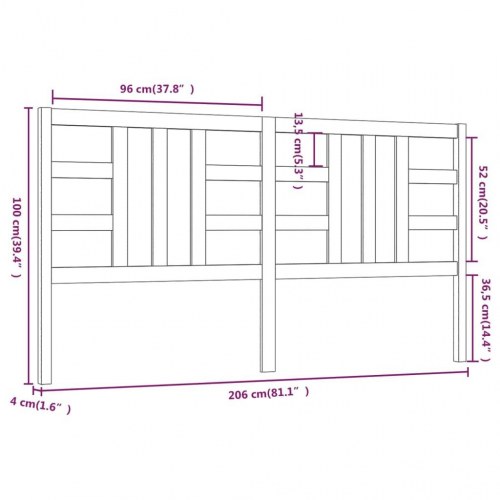 Sengegavl 206 × 4 × 100 cm i massivt fyrretræ - sort