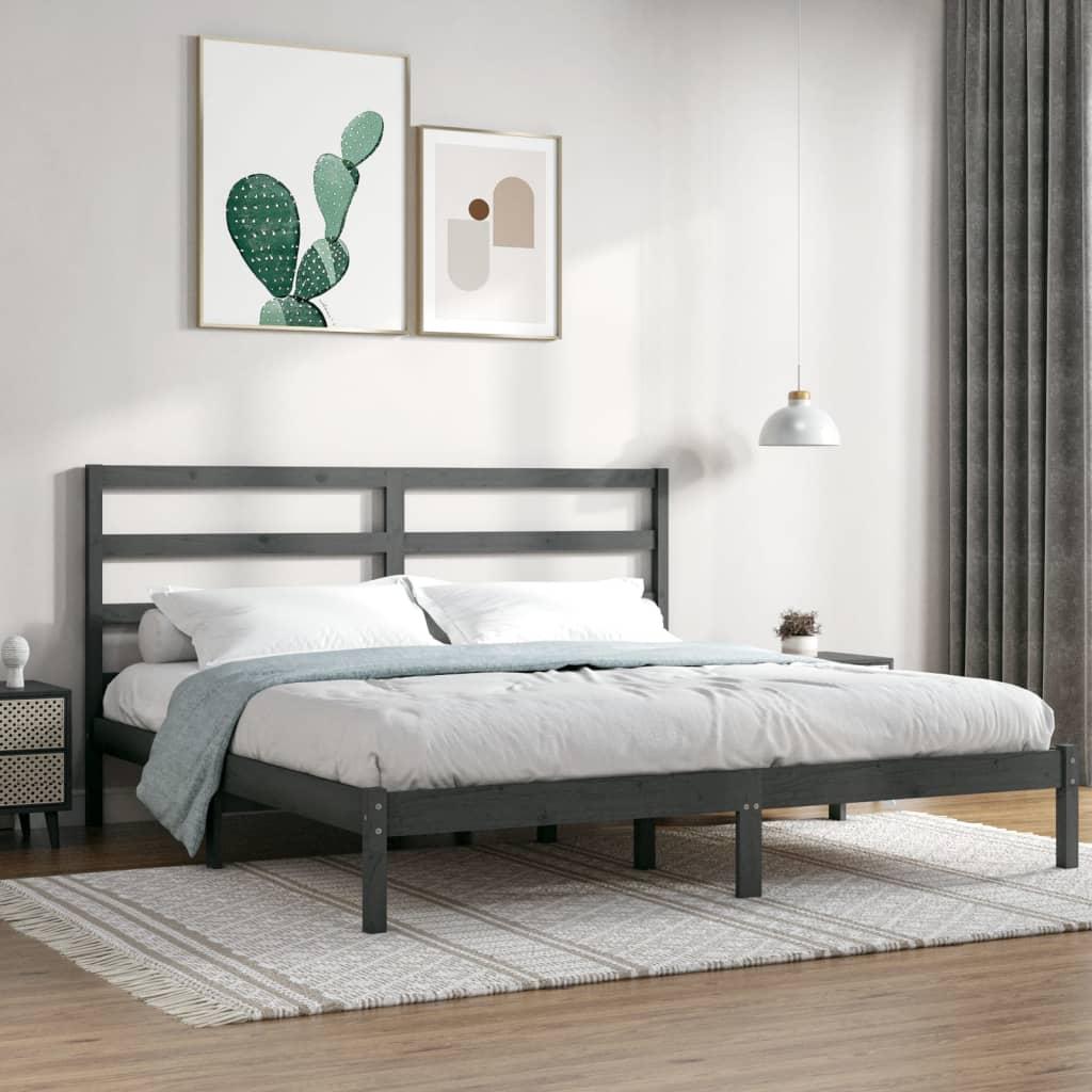 Sengeramme 200x200 cm massivt fyrretræ grå