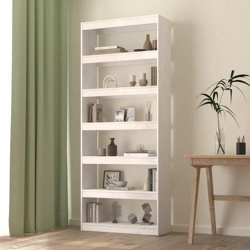 Bogreol/rumdeler 80x30x199,5 cm massivt fyrretræ hvid