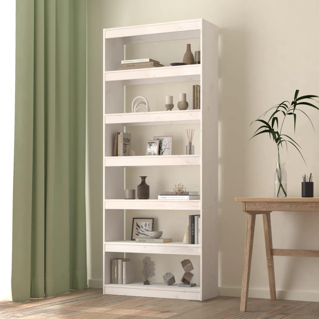 Bogreol/rumdeler 80x30x199,5 cm massivt fyrretræ hvid